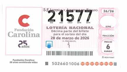 Décimo 21577 del sorteo 26-28/03/2026 Sábado