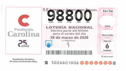 Décimo 98800 del sorteo 26-28/03/2026 Sábado
