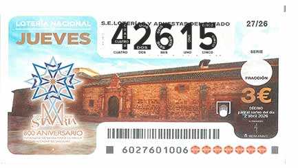 Décimo 42615 del sorteo 27-02/04/2026 Jueves