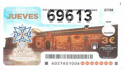 Décimo 69613 del sorteo 27-02/04/2026 Jueves