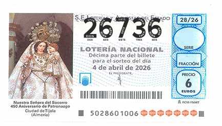 Décimo 26736 del sorteo 28-04/04/2026 Sábado