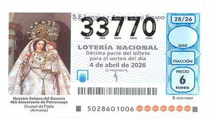 Décimo 33770 del sorteo 28-04/04/2026 Sábado