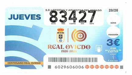 Décimo 83427 del sorteo 29-09/04/2026 Jueves