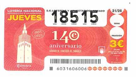 Décimo 18515 del sorteo 31-16/04/2026 Jueves