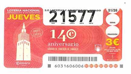 Décimo 21577 del sorteo 31-16/04/2026 Jueves