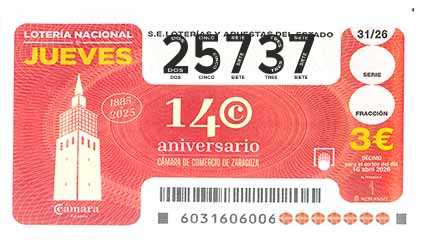 Décimo 25737 del sorteo 31-16/04/2026 Jueves
