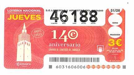 Décimo 46188 del sorteo 31-16/04/2026 Jueves
