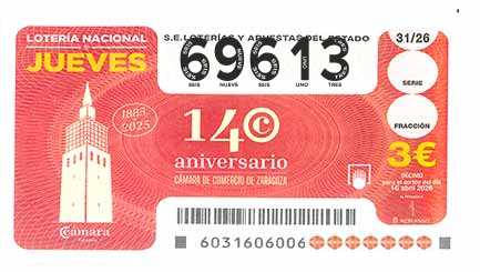 Décimo 69613 del sorteo 31-16/04/2026 Jueves