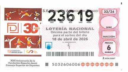 Décimo 23619 del sorteo 32-18/04/2026 Sábado