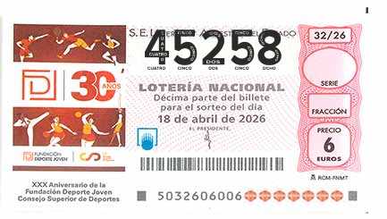 Décimo 45258 del sorteo 32-18/04/2026 Sábado