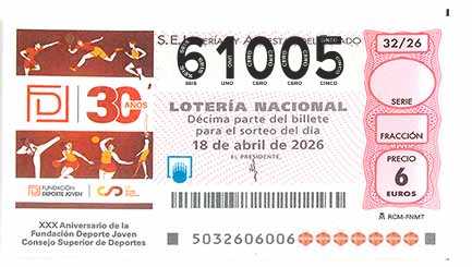 Décimo 61005 del sorteo 32-18/04/2026 Sábado