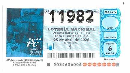 Décimo 11982 del sorteo 34-25/04/2026 Sábado