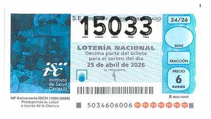 Décimo 15033 del sorteo 34-25/04/2026 Sábado