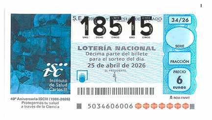 Décimo 18515 del sorteo 34-25/04/2026 Sábado