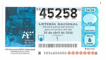 Décimo 45258 del sorteo 34-25/04/2026 Sábado