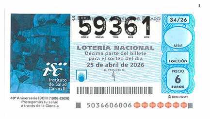 Décimo 59361 del sorteo 34-25/04/2026 Sábado