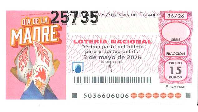 Décimo 25735 del sorteo 36-03/05/2026 Sábado