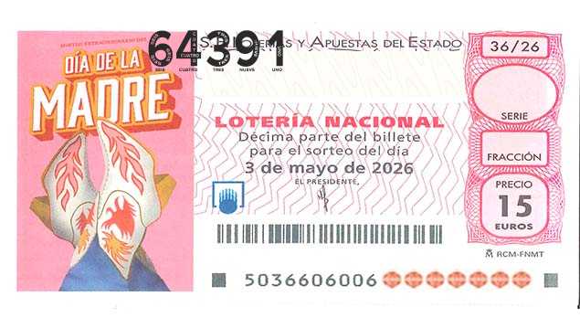 Décimo 64391 del sorteo 36-03/05/2026 Sábado