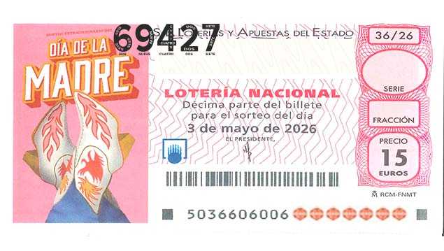 Décimo 69427 del sorteo 36-03/05/2026 Sábado