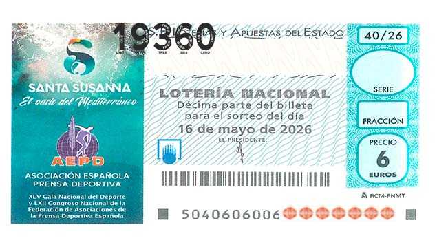 Décimo 19360 del sorteo 40-16/05/2026 Sábado