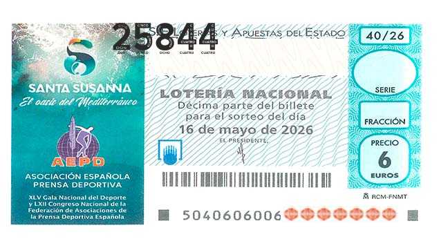 Décimo 25844 del sorteo 40-16/05/2026 Sábado