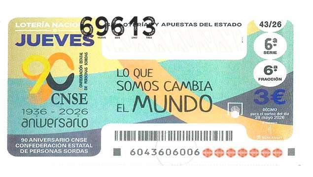Décimo 69613 del sorteo 43-28/05/2026 Jueves
