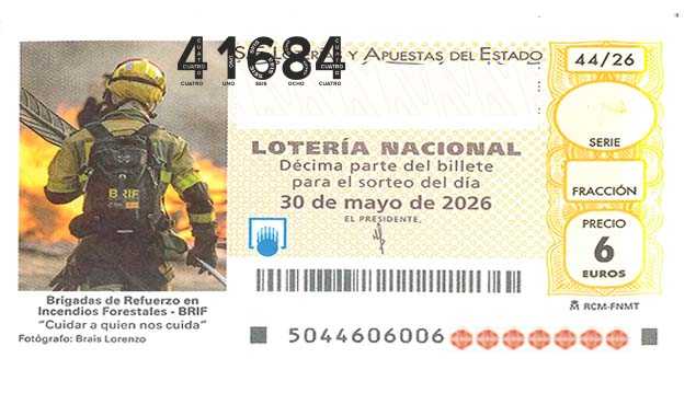Décimo 41684 del sorteo 44-30/05/2026 Sábado