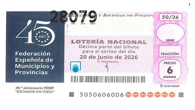 Décimo 28079 del sorteo 50-20/06/2026 Sábado