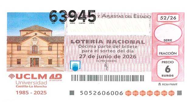 Décimo 63945 del sorteo 52-27/06/2026 Sábado
