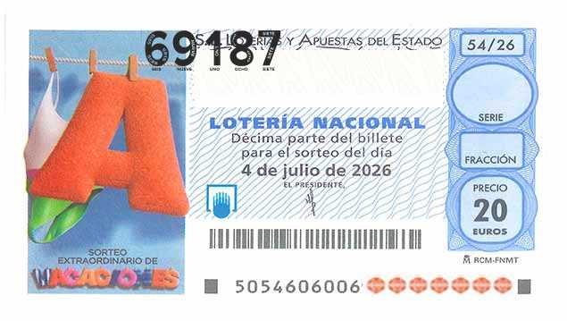 Décimo 69187 del sorteo 54-04/07/2026 Sábado