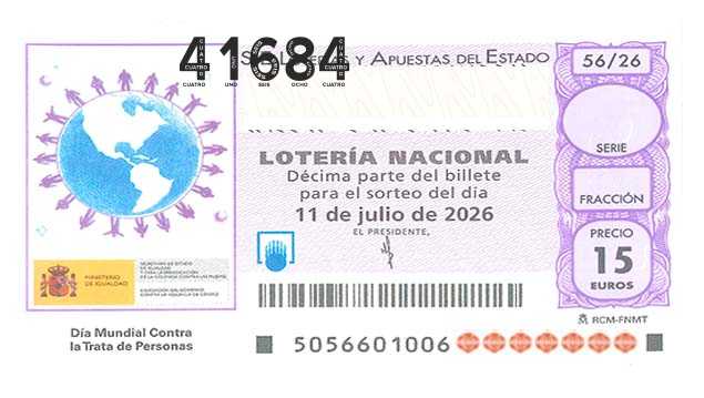 Décimo 41684 del sorteo 56-11/07/2026 Sábado