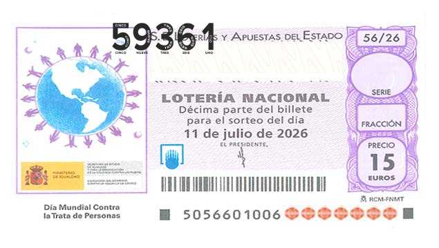 Décimo 59361 del sorteo 56-11/07/2026 Sábado