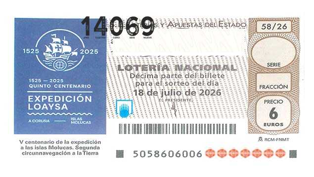 Décimo 14069 del sorteo 58-18/07/2026 Sábado