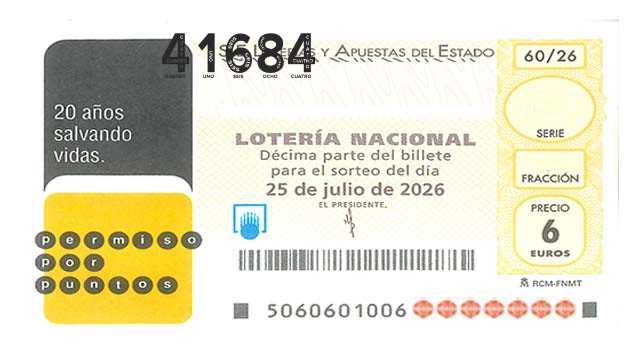 Décimo 41684 del sorteo 60-25/07/2026 Sábado
