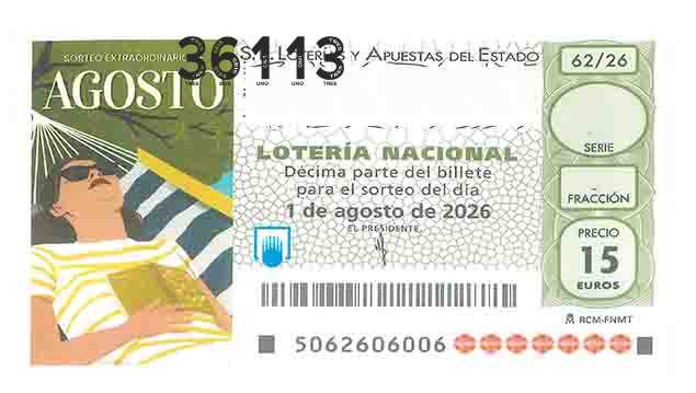 Décimo 36113 del sorteo 62-01/08/2026 Sábado