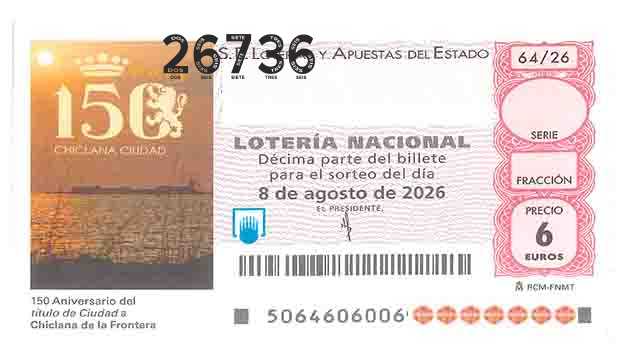 Décimo 26736 del sorteo 64-08/08/2026 Sábado