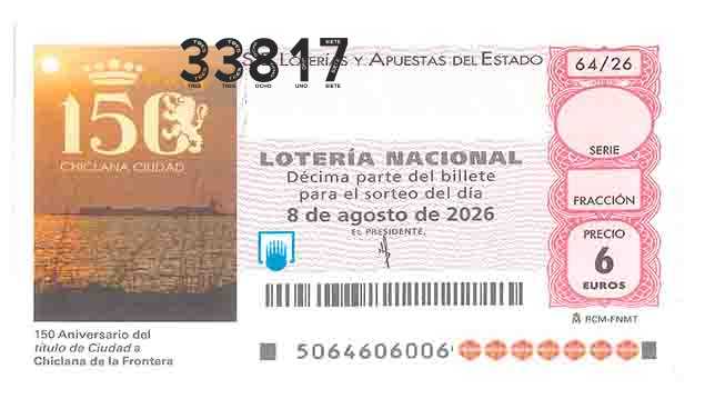 Décimo 33817 del sorteo 64-08/08/2026 Sábado