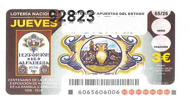 Décimo 92823 del sorteo 65-13/08/2026 Jueves