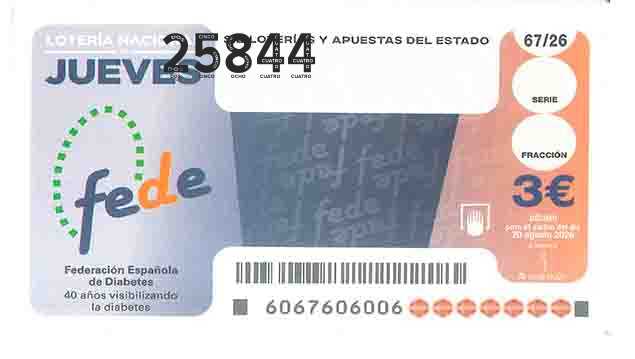 Décimo 25844 del sorteo 67-20/08/2026 Jueves