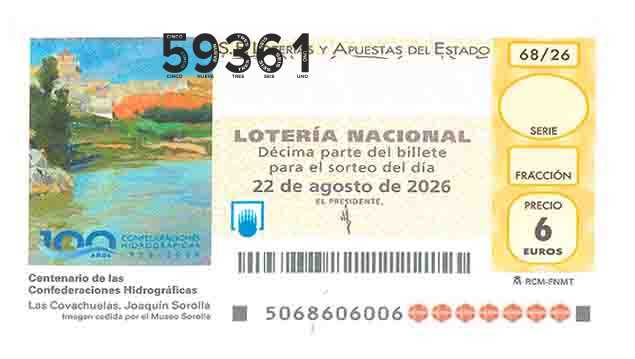 Décimo 59361 del sorteo 68-22/08/2026 Sábado