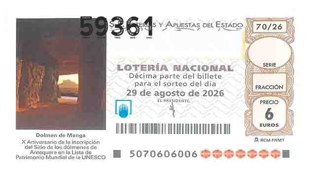 Décimo 59361 del sorteo 70-29/08/2026 Sábado
